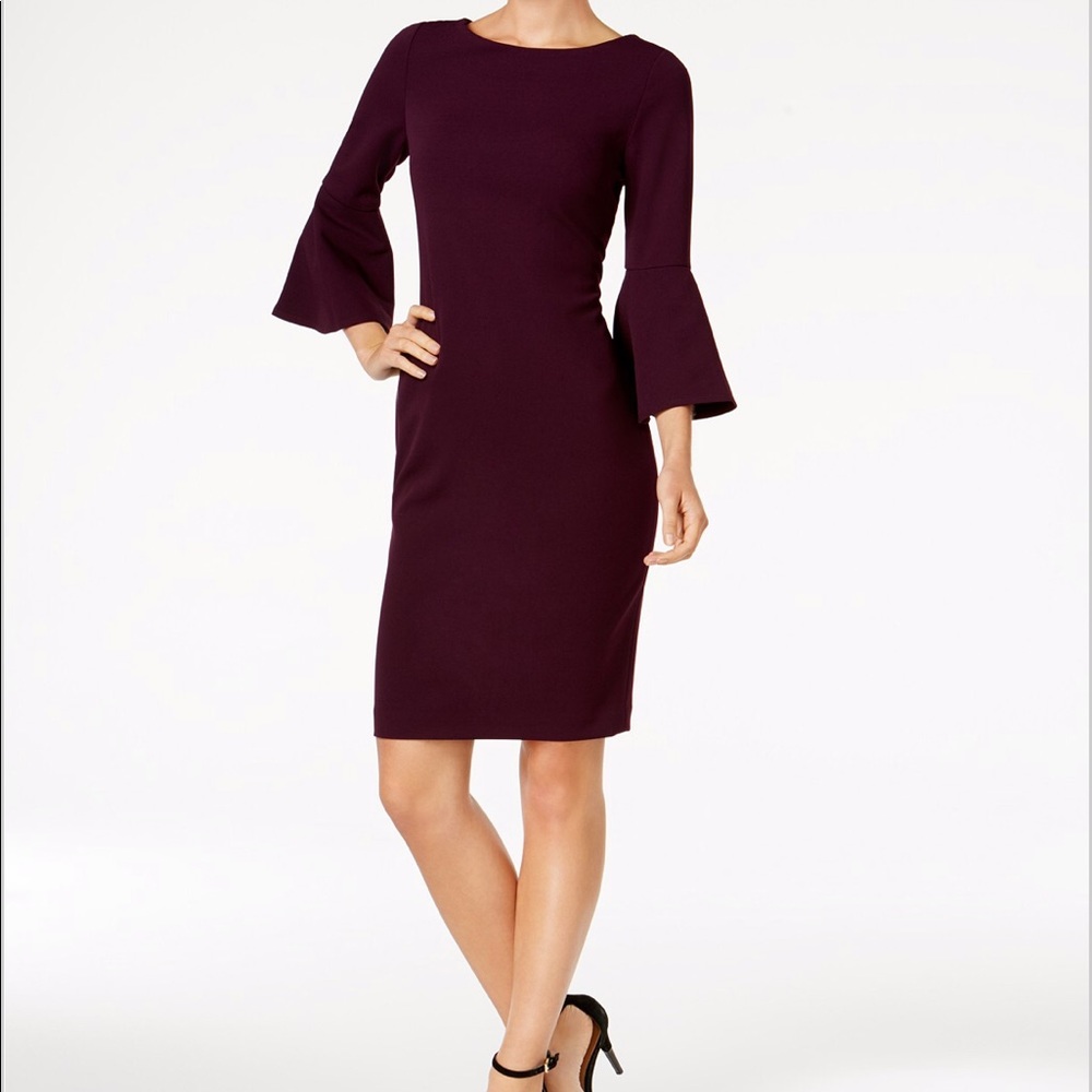 NWT Calvin Klein | Bell Sleeved Aubergine Dress